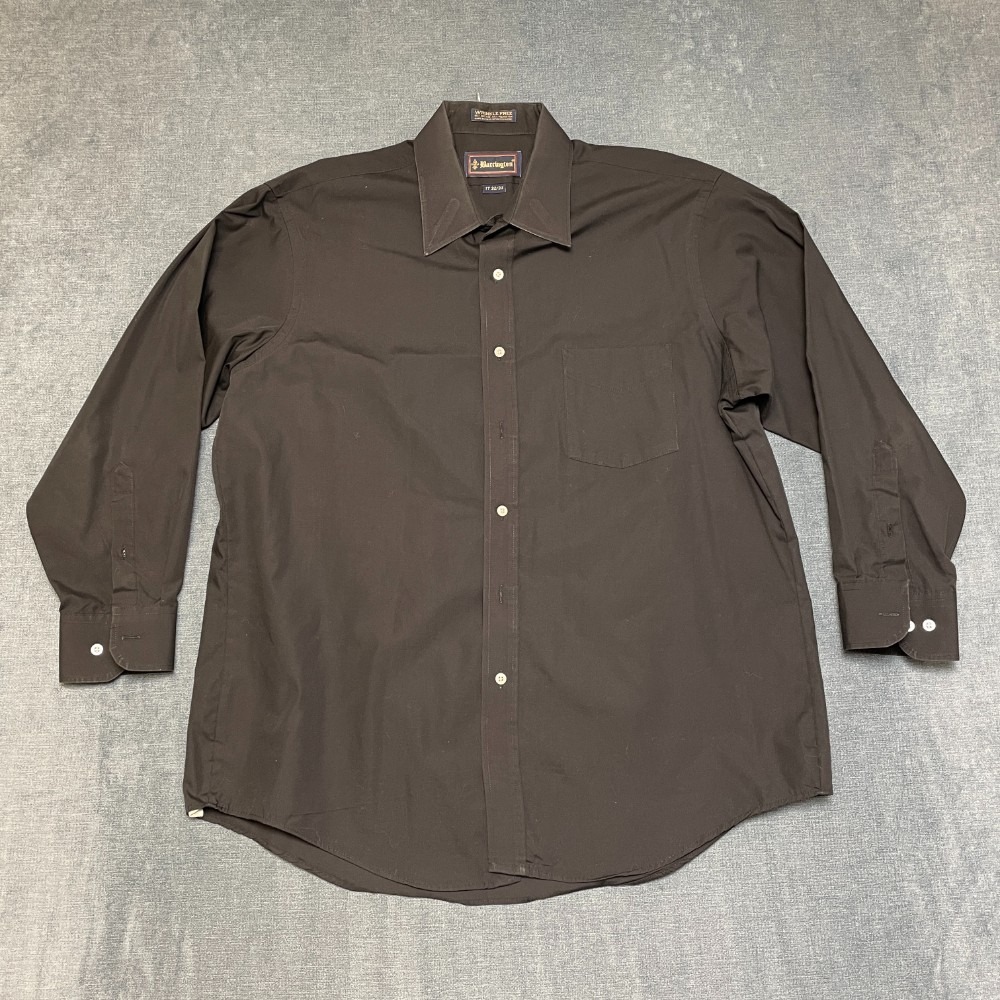Barrington Wrinkle Free Dress Shirt Mens 17 32/33 Black Cotton Round Hem Formal